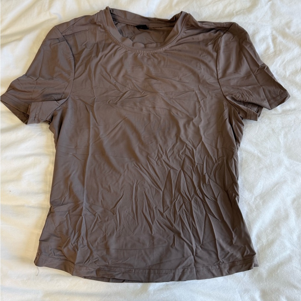SHEIN BAE Women’s Short Sleeve Workout Top - Brown